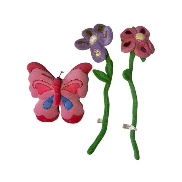 Lot of 3 Bendable Plush Flowers Butterfly Spring Decorations Arts Crafts - Picture 1 of 12